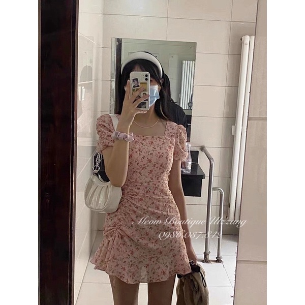 Váy hoa nhí nhún sườn đuôi cá phong cách thời trang Hàn Quốc ulzzang siêu xinh có ảnh thật cuối