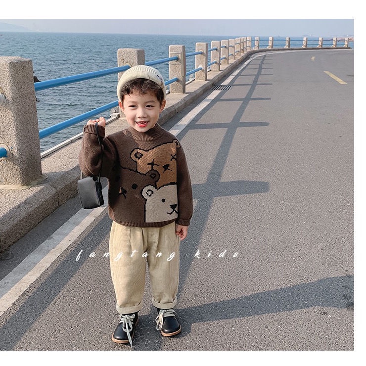 Áo sweater họa tiết chú gấu phong cách Hàn Quốc thời trang mùa đông cho bé trai