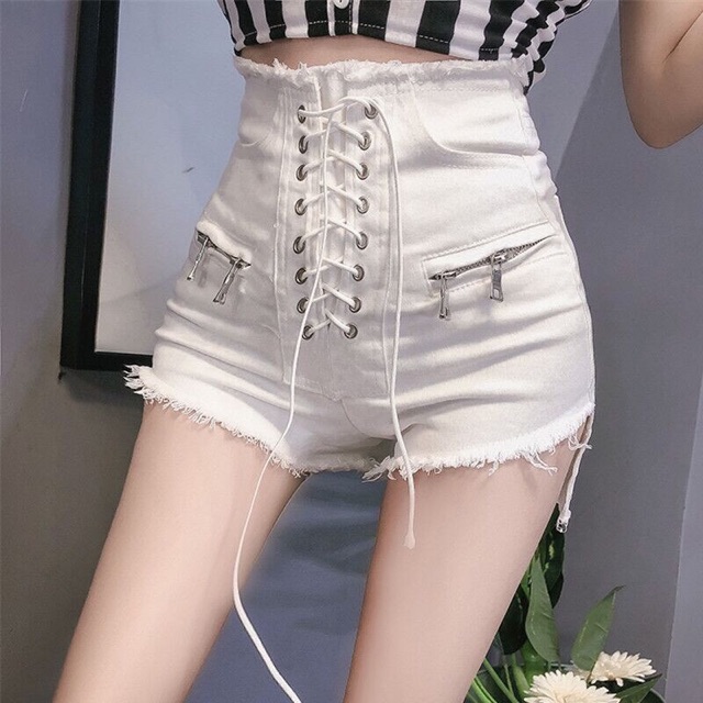 [Order] YAS0073-Quần short bò eo cao sexy phối khoá ngang