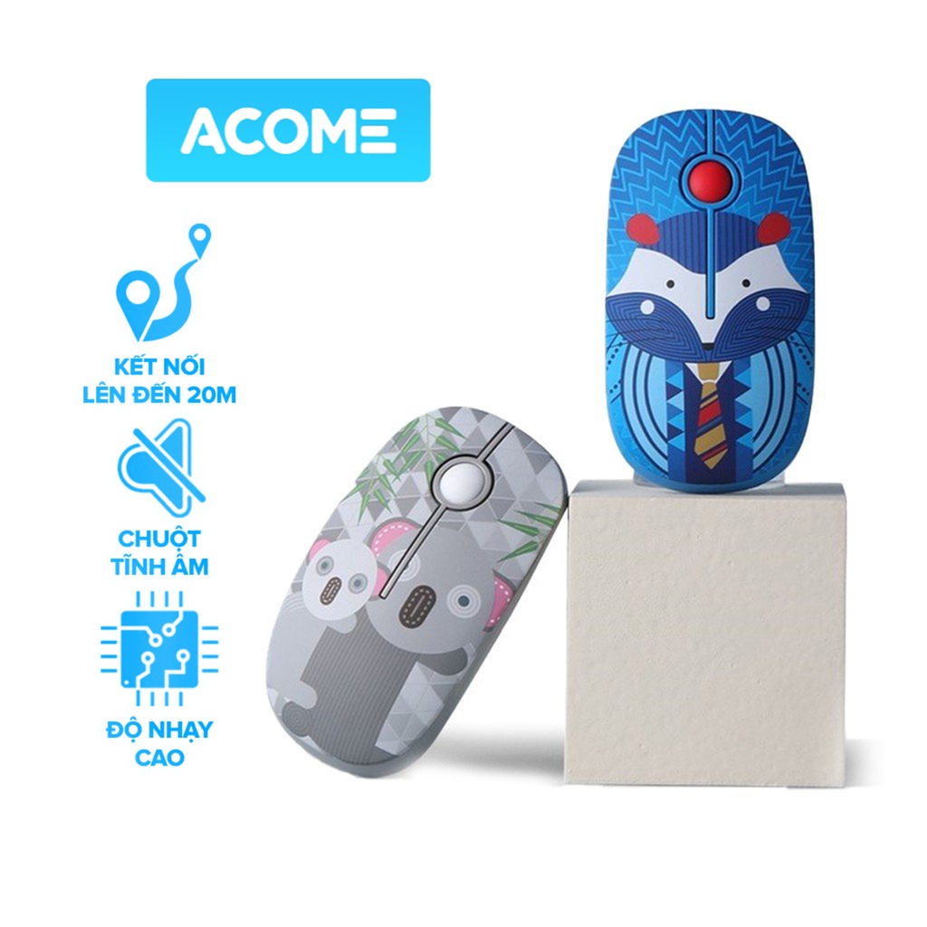 Chuột Không Dây Tĩnh Âm 2.4Ghz ACOME M330 Họa Tiết Hoạt Hình - Thiết Kế Nhỏ Gọn Khoảng Cách Tín Hiệu 20m