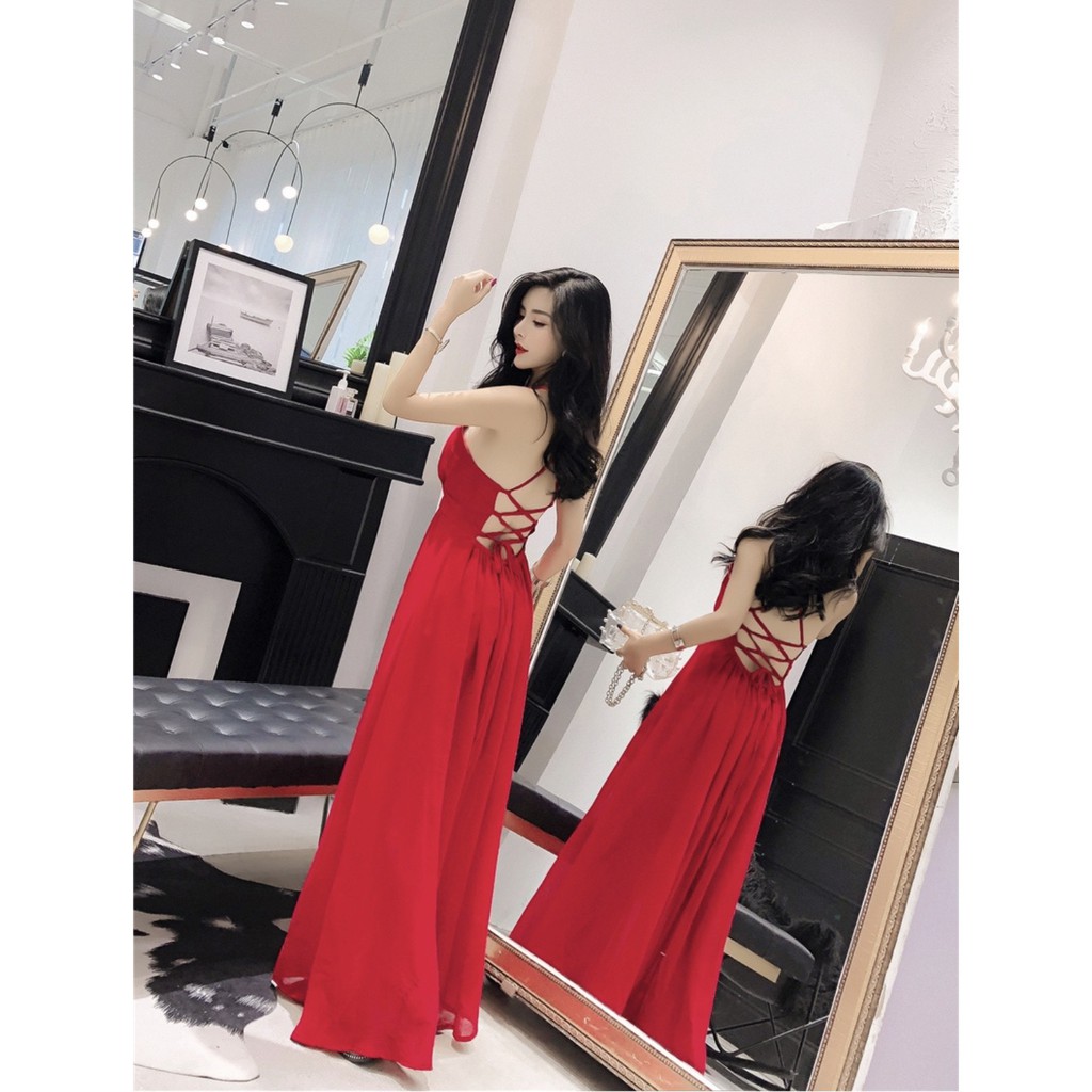 Đầm maxi đỏ đan dây ôm body sang trọng