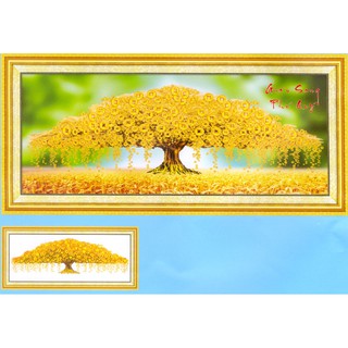 Tranh Thêu Chữ Thập 3D  + kết phụ kiện đồng tiền vàng Giàu Sang Phú Quý YN2515 (KHÁCH TỰ THÊU) KT:100X44CM