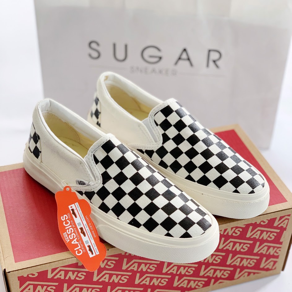 [Sale Sốc 5.5] Giày Vans Caro Slipon lười viền trắng nam nữ 2021 full box bill | BigBuy360 - bigbuy360.vn