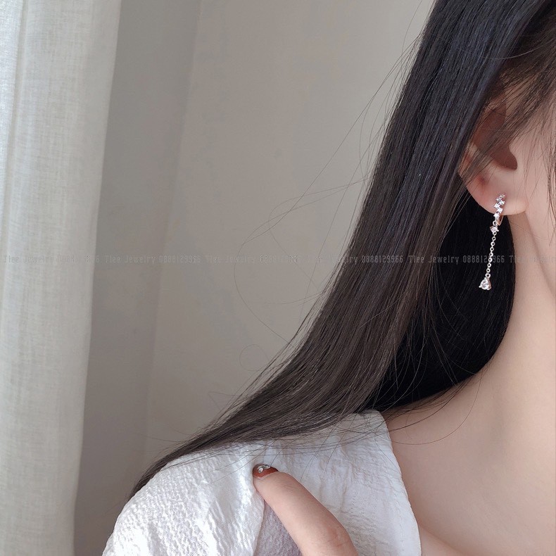 Khuyên tai bạc Tlee, bông tròn tua đá dài nữ tính - TleeJewelry