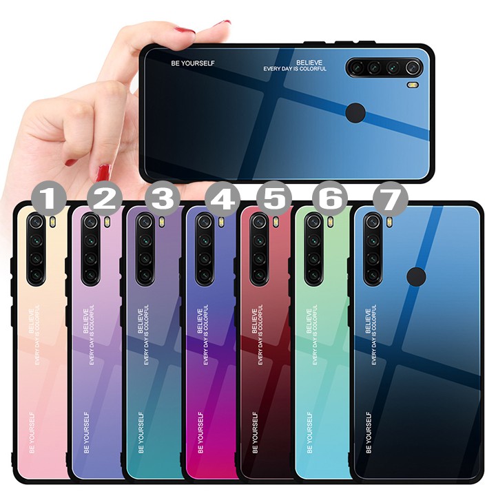 Ốp lưng Xiaomi Redmi Note 8 gương cứng 2 màu Gradient Ver 2 , viền TPU dẻo đen