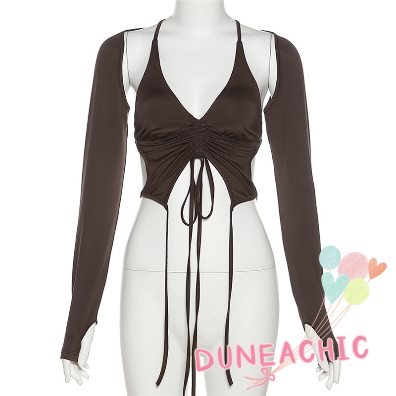 DUNEA Áo kiểu tay dài phối dây quyến rũ cho nữ