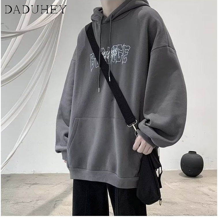 DaDuHey 2022 New Men's Autumn Ins Loose Hooded Sweater Hong Kong Style Trendy Brand Printed All-Matching Top