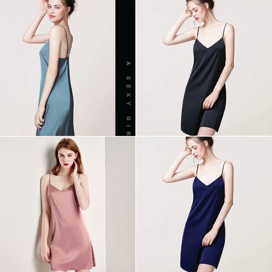 váy ngủ 2 dây Madela chất liệu LỤA HÀN sexy gợi cảm, Đầm ngủ hai dây lụa hàn mềm mịn