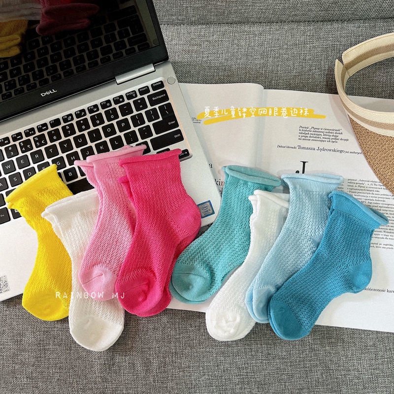 Hàng Mới Về [Hàng Mới Về] Vớ Cotton Lưới Mỏng Màu Kẹo Ngọt Thoáng Khí Thoải Mái Phong Cách Hàn Quốc Cho Bé Gái