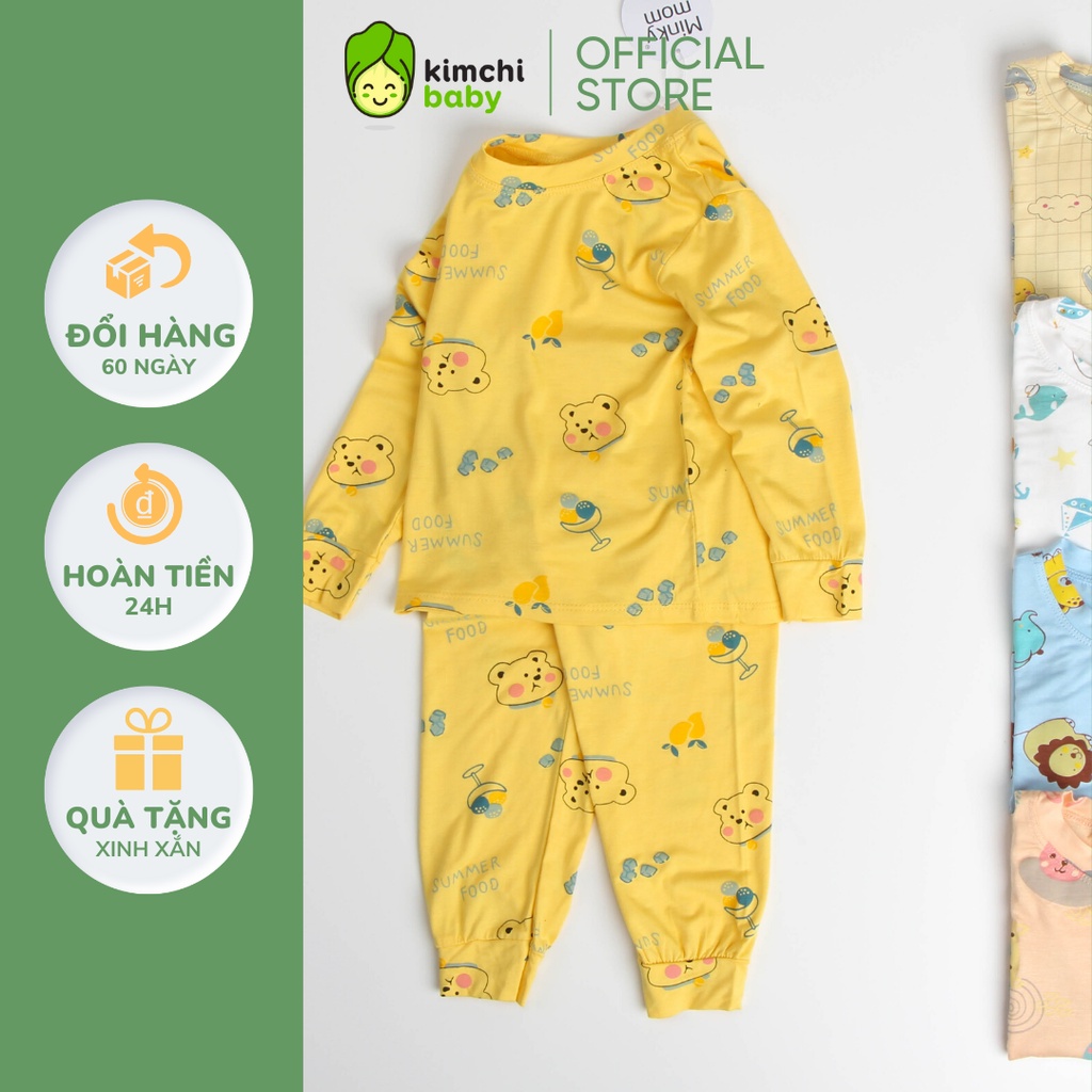 Đồ Bộ Bé Trai, Bé Gái Minky Mom Vải Thun Lạnh Họa Tiết In Chìm Caro Dễ Thương, Bộ Dài Tay Cho Bé Mặc Nhà MKMTD2108
