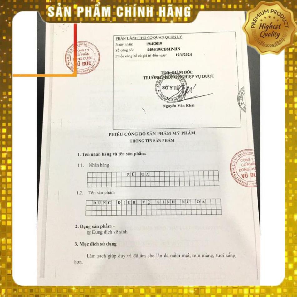 [CHINH HANG], DUNG DỊCH VỆ SINH NỮ OA, 100% Thảo Dược Thiên Nhiên, Nấm, Ngứa, Hôi, Thơm Mát, Đông Dược Vũ Đức, 100ML