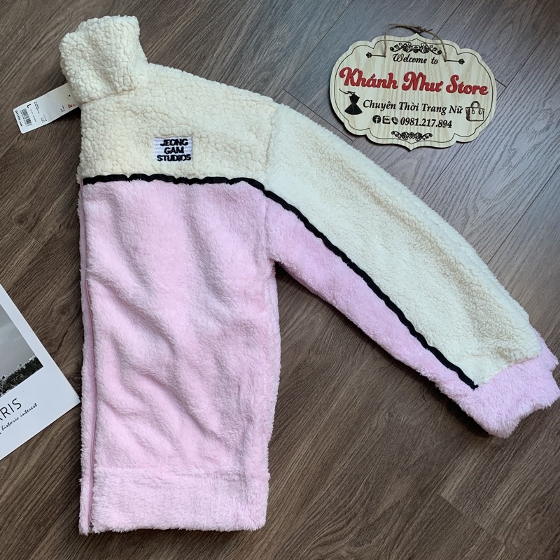 Áo Khoác Lông Phối Hồng Trắng Hot Trend Ulzzang KhanhNhuStore Freeship