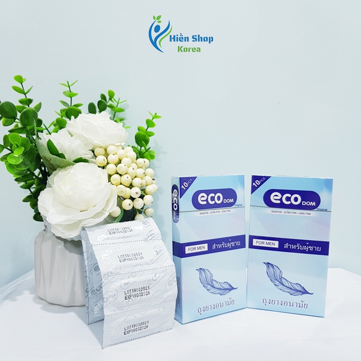 Bao cao su siêu mỏng trơn Eco Dom thái lan nhiều gel bôi trơn kéo dài thời gian chống xuất tinh sớm