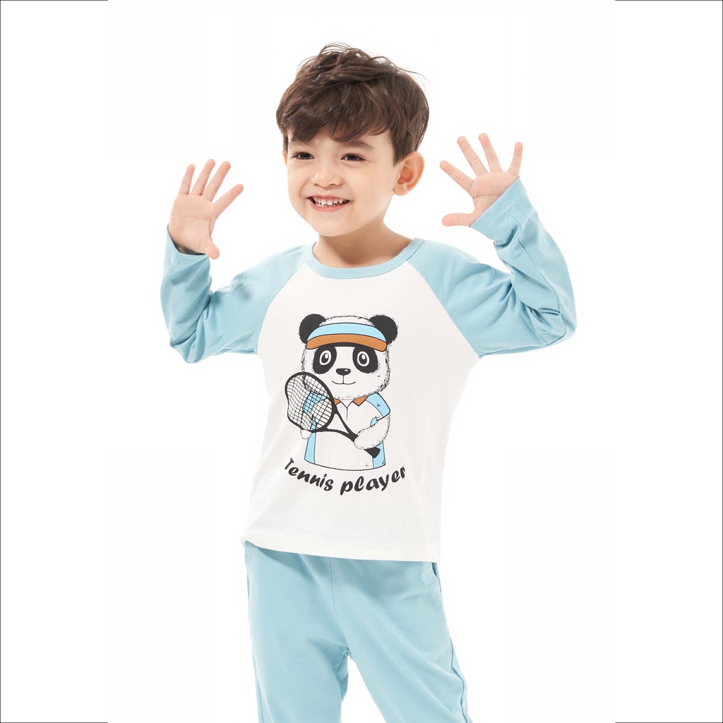 Đồ bộ bé trai dài tay chất cotton dày dặn in hình gấu trúc thời trang thu đông thiết kế Herokids BB21