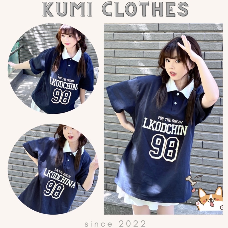 Áo thun POLO nữ tay lỡ dáng thụng có cổ phông form rộng freesize unisex chất cotton