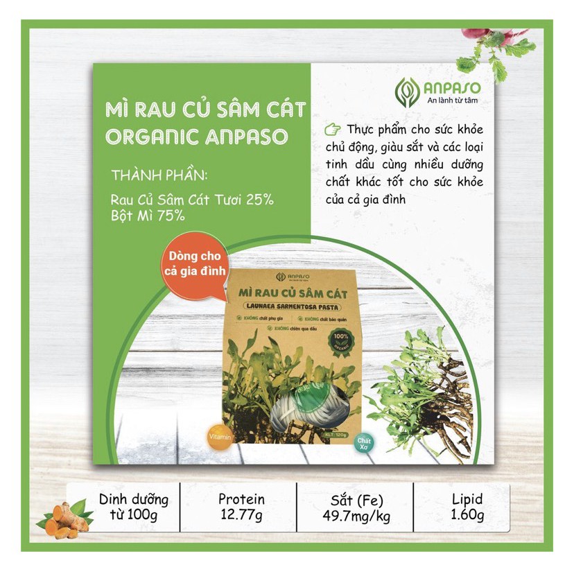 Mì Rau Củ Sâm Cát Organic Anpaso ăn chay giảm cân 120g