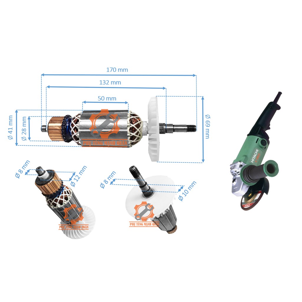 rotor/ruột máy mài Hitachi 125 thân 41 tặng kèm chổi than cao cấp
