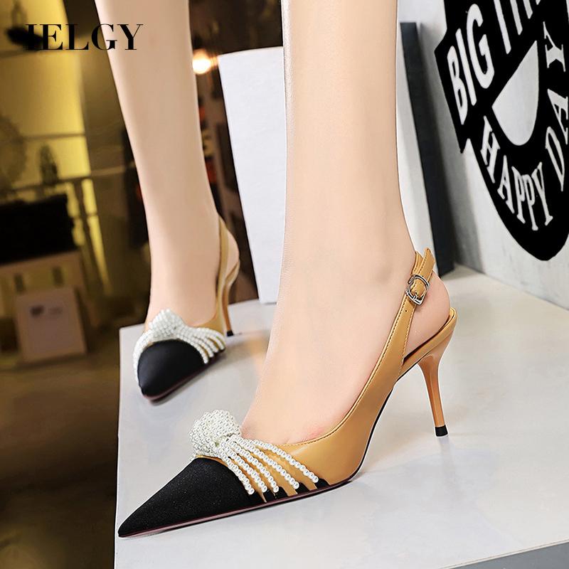 Giày cao gót IELGY mũi nhọn đính nơ phối hạt ngọc trai màu sắc tùy chọn cổ điển thời trang cho nữ