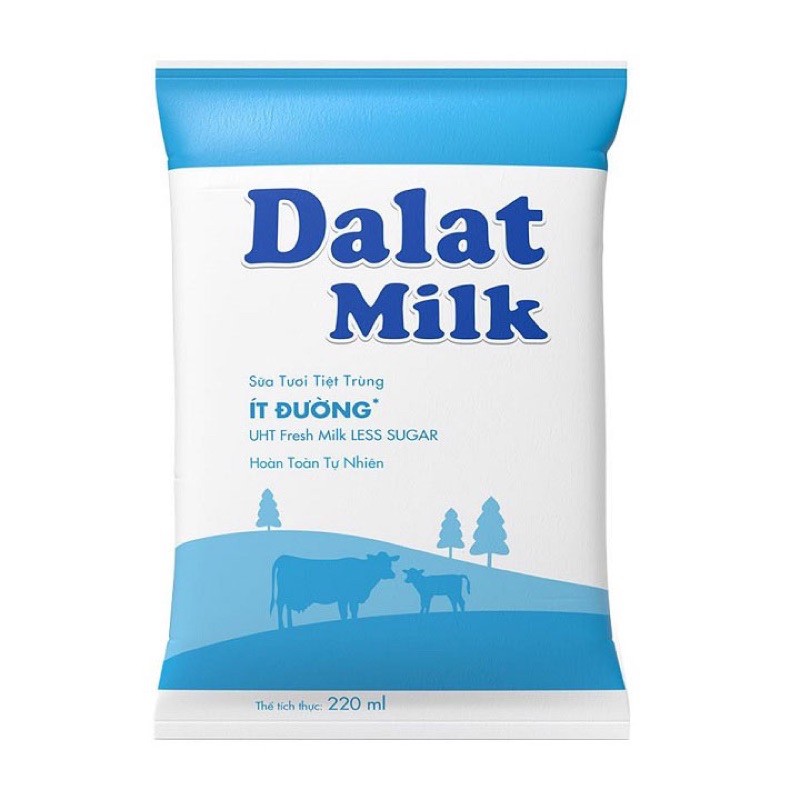 Thùng 48 bịch sữa tươi tiệt trùng ít đường Dalat Milk 220ml