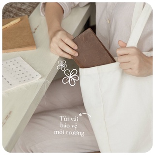 Túi tote vải bố trơn màu trắng ngà phong cách hàn quốc