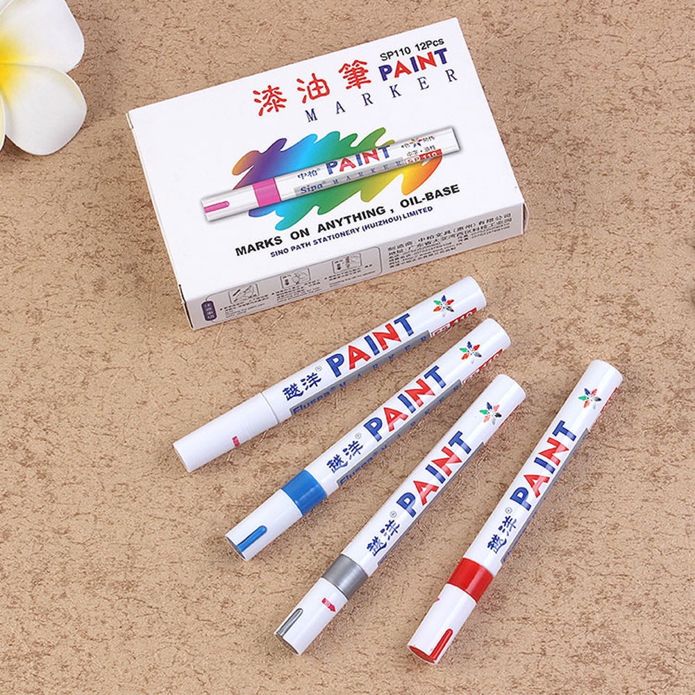 12 màu sắc không thấm nước sơn Bút Đánh Dấu Phổ Vẽ Nguệch Ngoạc Bút Xe Lốp Tire Tread Cao Su Kim Loại Vĩnh Viễn Sơn Đánh Dấu Bút Đầy Màu Sắc vẽ Đánh Dấu FLOWERDANCE