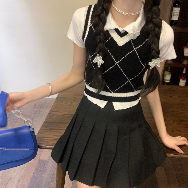 Áo dệt kim cổ chữ V họa tiết kẻ ô đơn giản thời trang Hàn Quốc
 | BigBuy360 - bigbuy360.vn