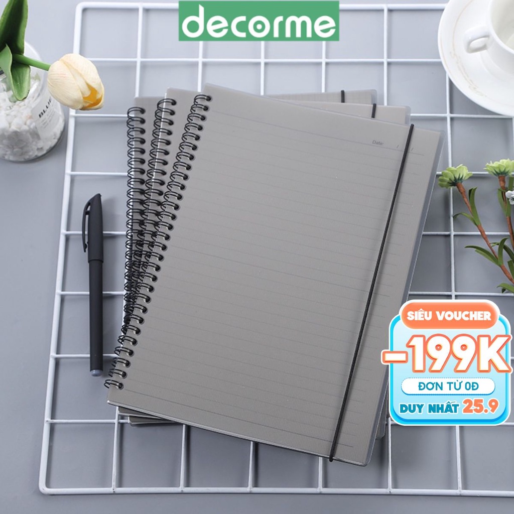 Sổ tay lò xo bìa nhựa DecorMe sổ ghi chép có ô ly kẻ ngang B5 A5 160 trang 80gsm có dây nẹp RXD