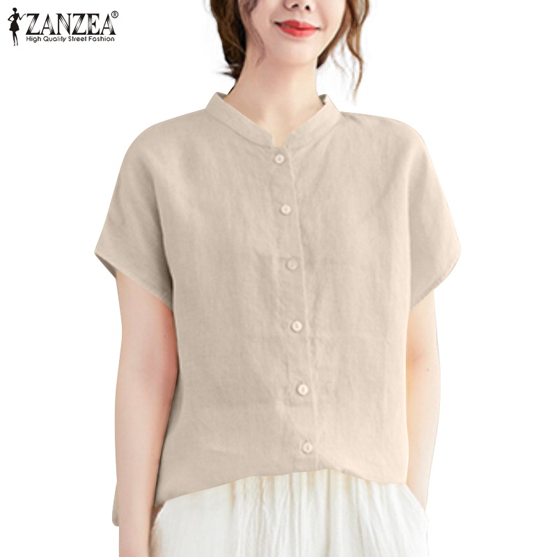 Áo sơ mi Zanzea tay ngắn màu trơn thời trang dành cho nữ