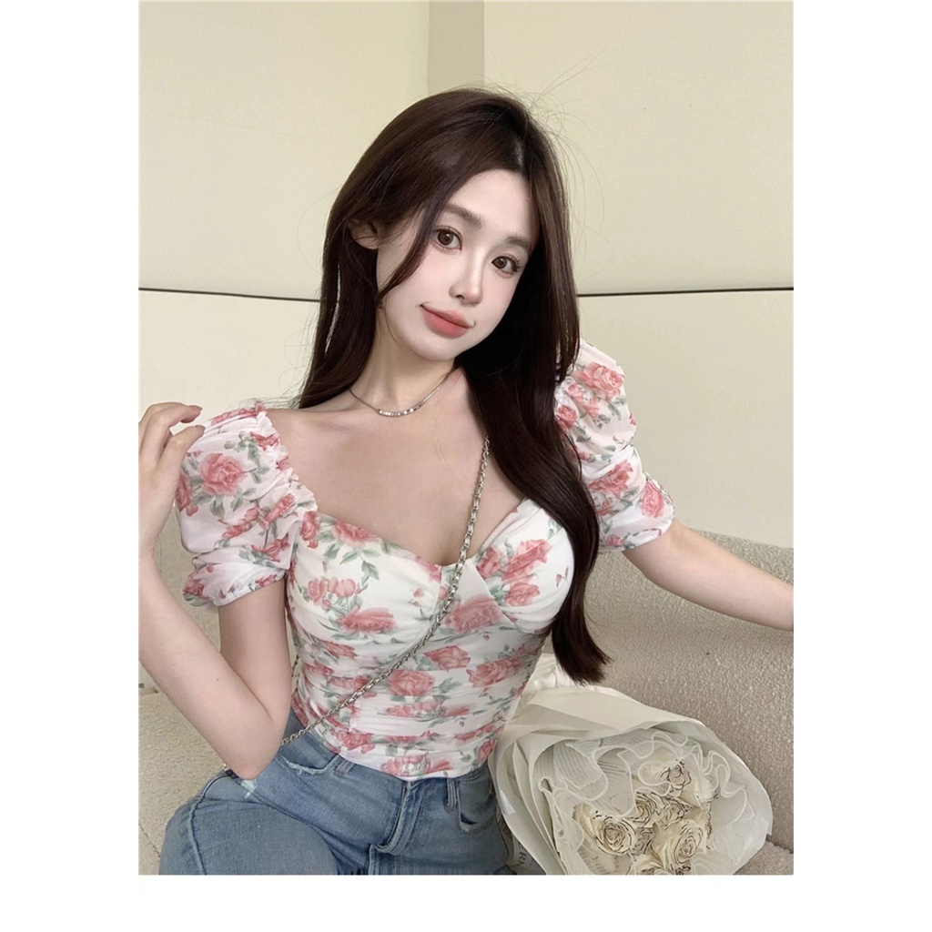 Áo Sơmi NgắN Tay In Hoa BằNg VảI chiffon Cho Nữ