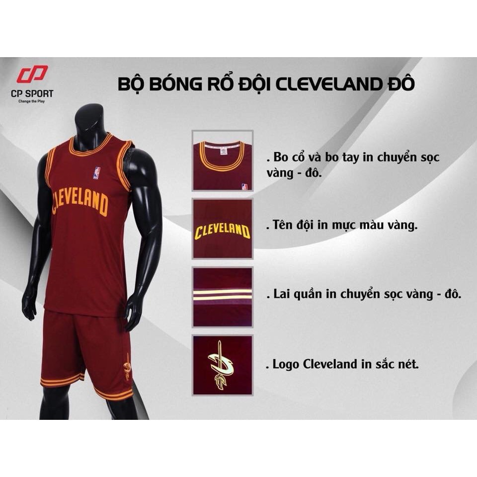 Bộ đồ bóng rổ Cleveland đỏ đô CP Sports quần áo bóng rổ nam nữ