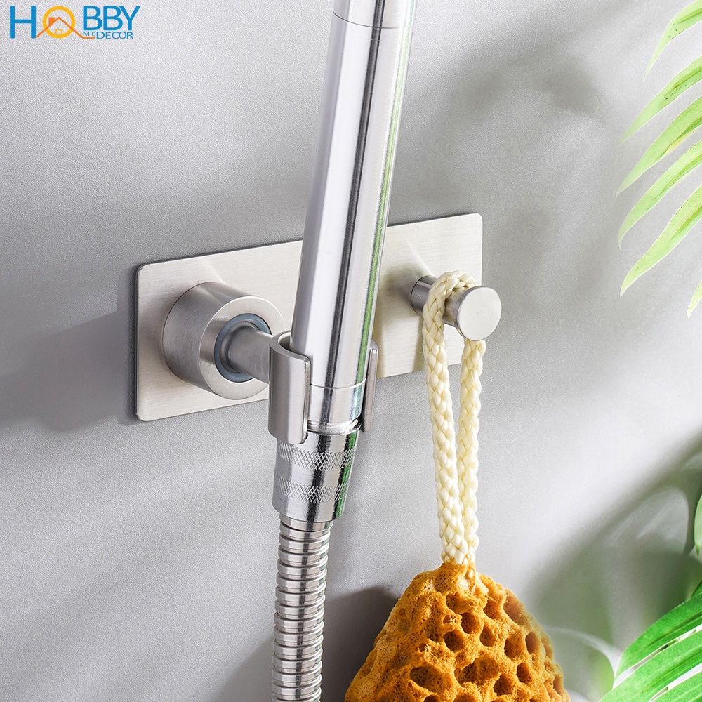 Giá treo vòi sen có móc treo HOBBY Home Decor SIM dán tường gạch men - Inox 304 không rỉ và kèm keo dán siêu dính