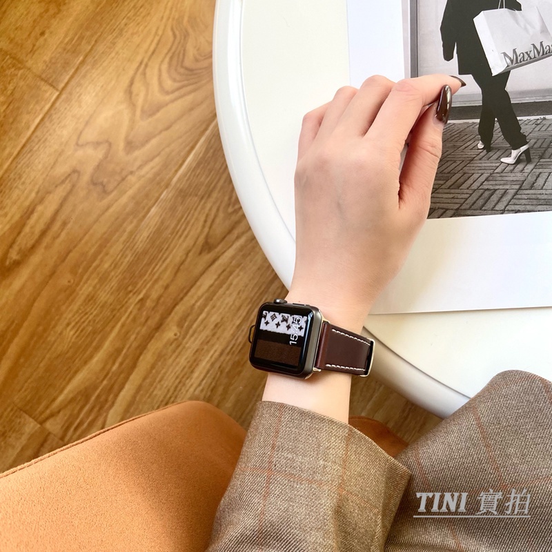Dây Đeo Bằng Da Thật Có Khóa Vuông Cho Đồng Hồ Thông Minh Apple Watch Series 7 SE 6 5 4 3 2 38mm 40mm 41mm 42mm 44mm 45mm