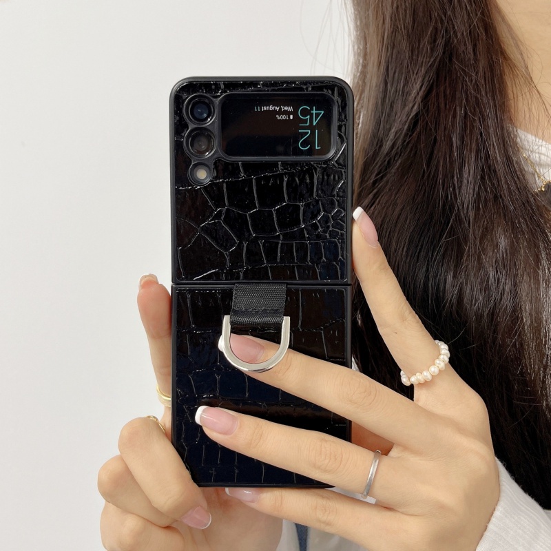 Ốp Điện Thoại Da Dạng Gập Chống Sốc Có Vòng Nhẫn Cho Samsung Galaxy Z Flip 3