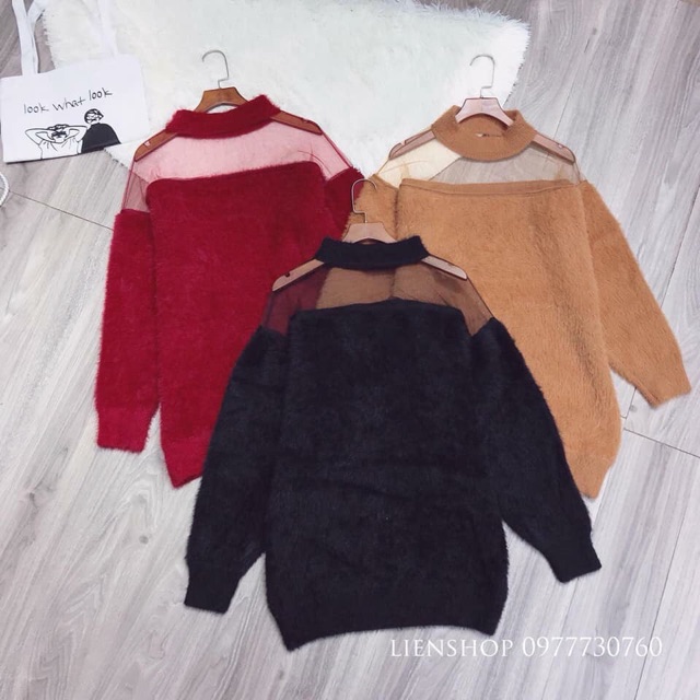 Váy len lông pha lưới