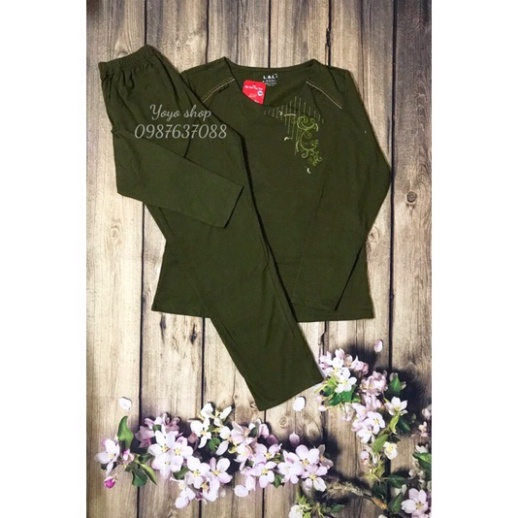 Bộ Mặc Nhà Trung Niên Thu Đông Chất Cotton Dài Tay- Bộ Mặc Nhà Cho Mẹ Cho bà Hình Thêu