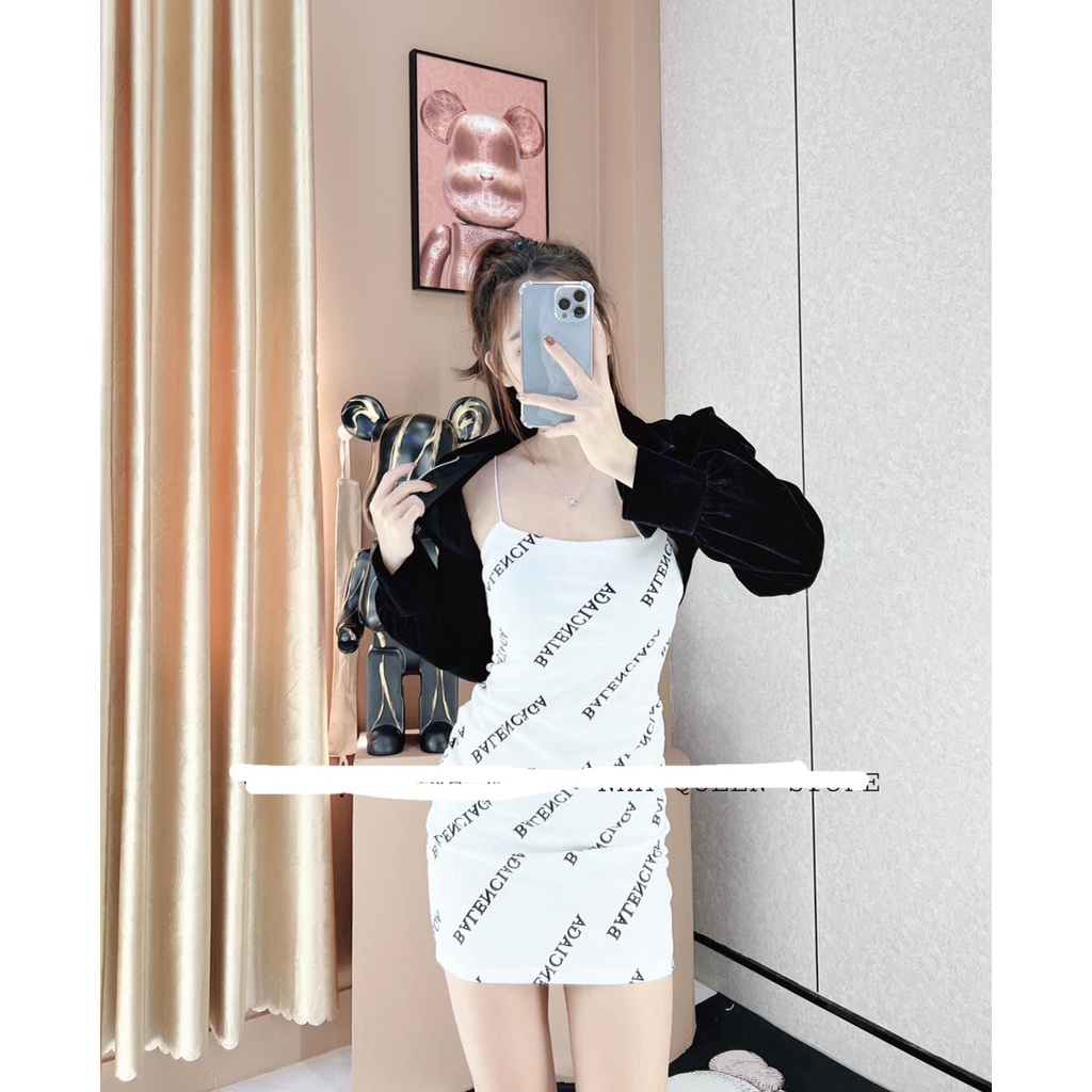 [Mã 44FASHIONSALE1 giảm 10K đơn 50K] Set váy áo khoác nhung mix váy body 2 dây khóa siêu tôn dáng TH022