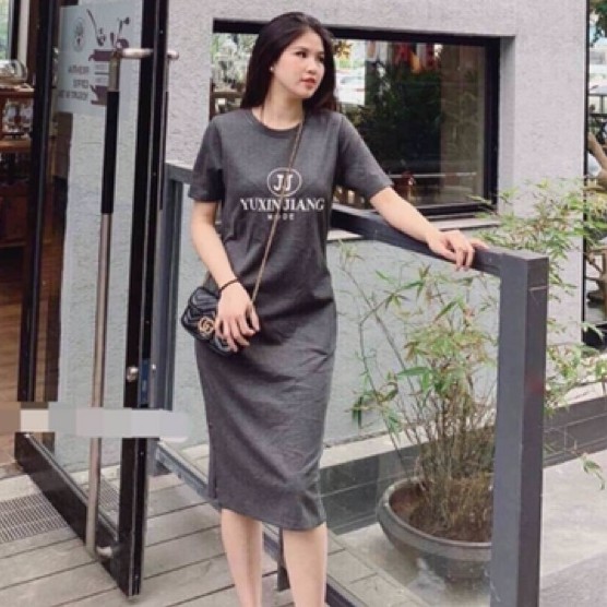 [Mã FAMAYWA2 giảm 10K đơn 50K] Đầm suông nữ JJ túi eo cổ tròn chất liệu cotton tàu dày mịn form rộng dưới 65kg