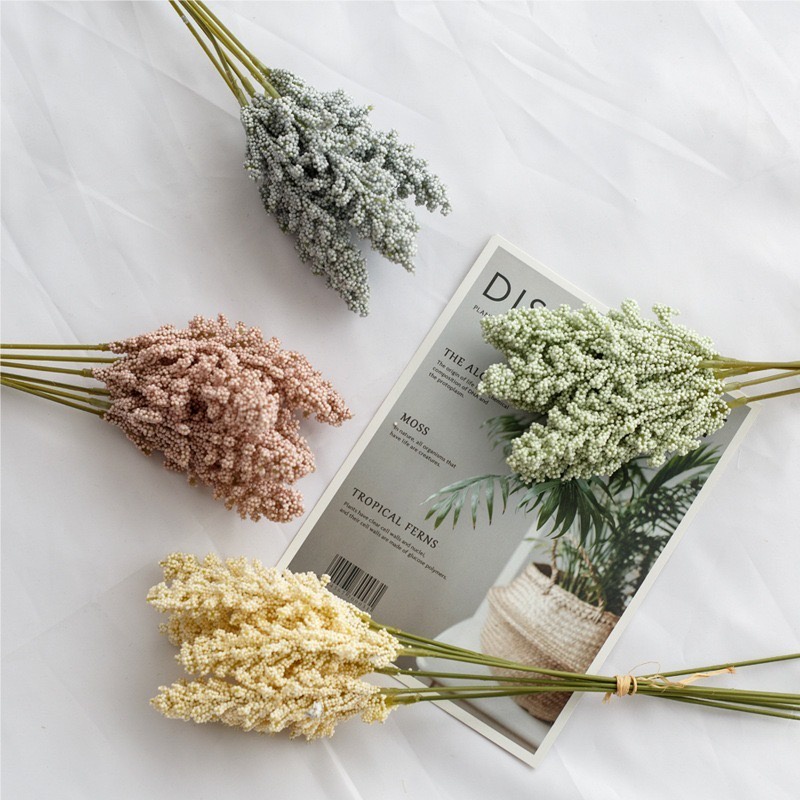 Hoa giả - Nhánh Hoa ngô Bông lúa nhân tạo chất liệu nhựa decor trang trí nhà cửa, không gian gia đình