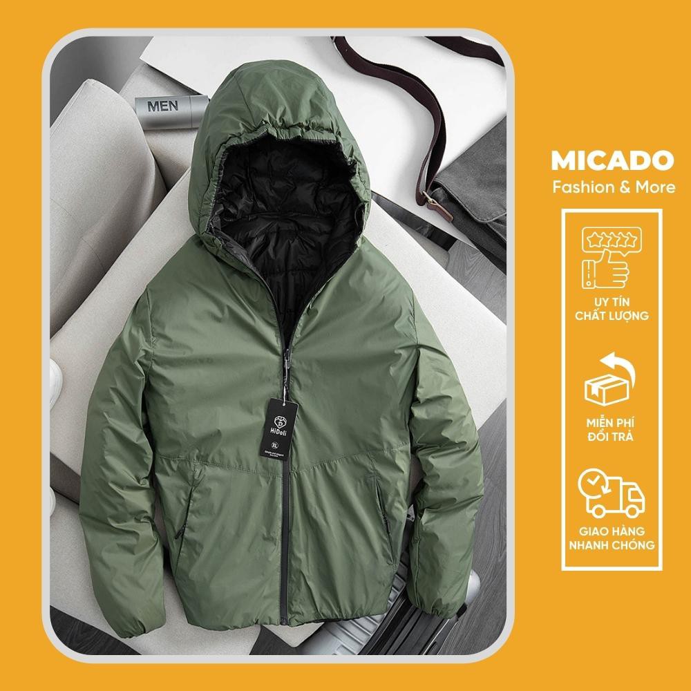 Áo phao nam lông vũ 2 mặt siêu nhẹ chống nước có mũ cực ấm Micado