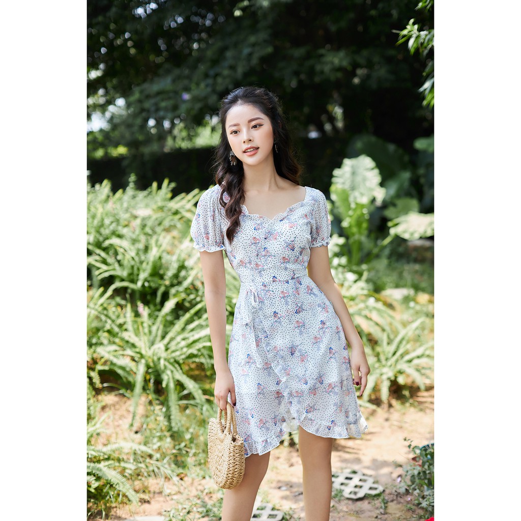 Đầm Xòe Vạt Chồng Viền Bèo 20AGAIN DEW0961 | BigBuy360 - bigbuy360.vn