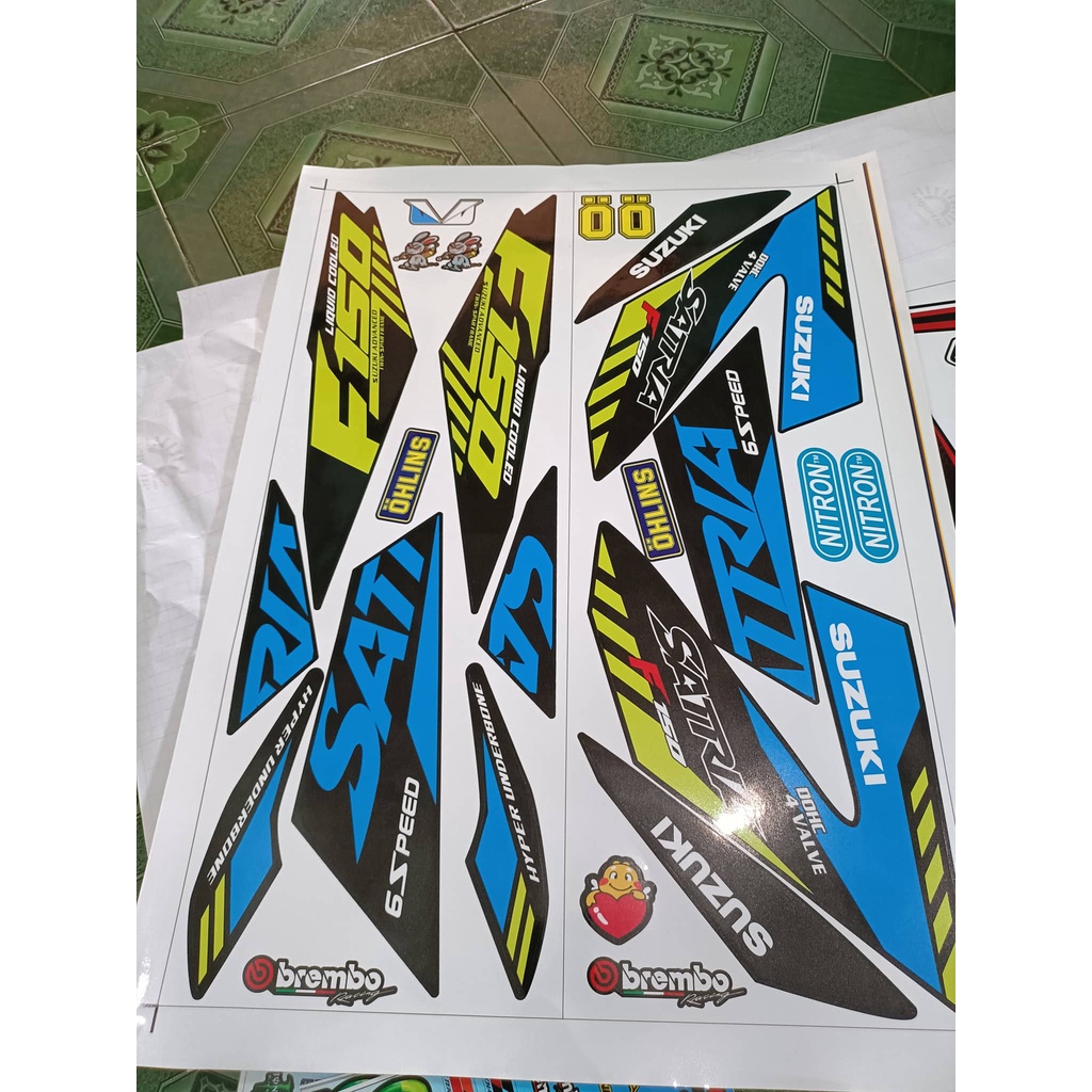 Tem rời satria fi xanh vàng xe đen