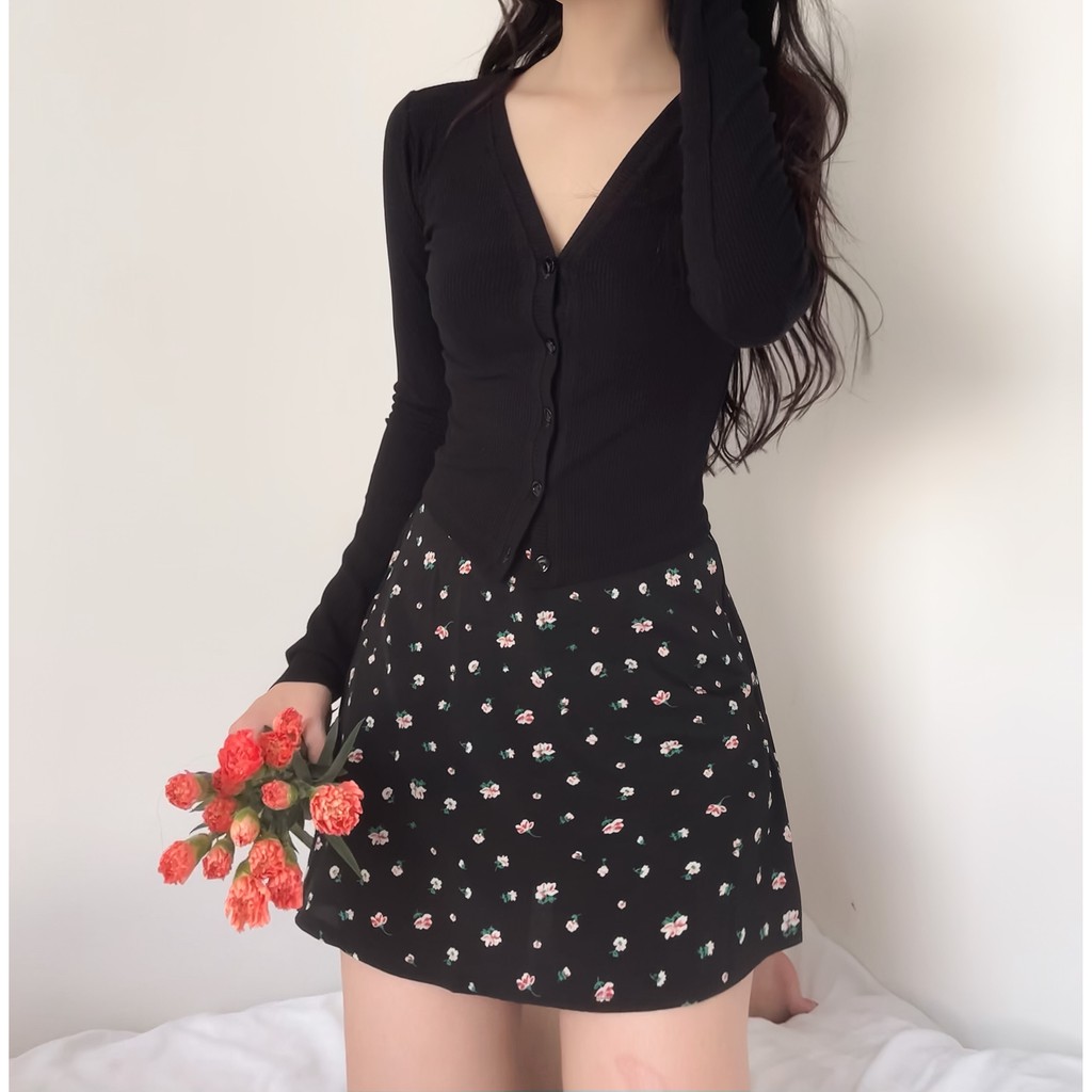 MONÁ - Áo cardigan đen tay dài chất thun gân Hàn Quốc - MILIM TOP - ĐEN