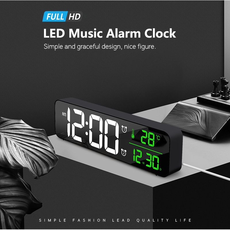 Đồng hồ báo thức kỹ thuật số tích hợp đèn led có lịch tiện lợi thời trang