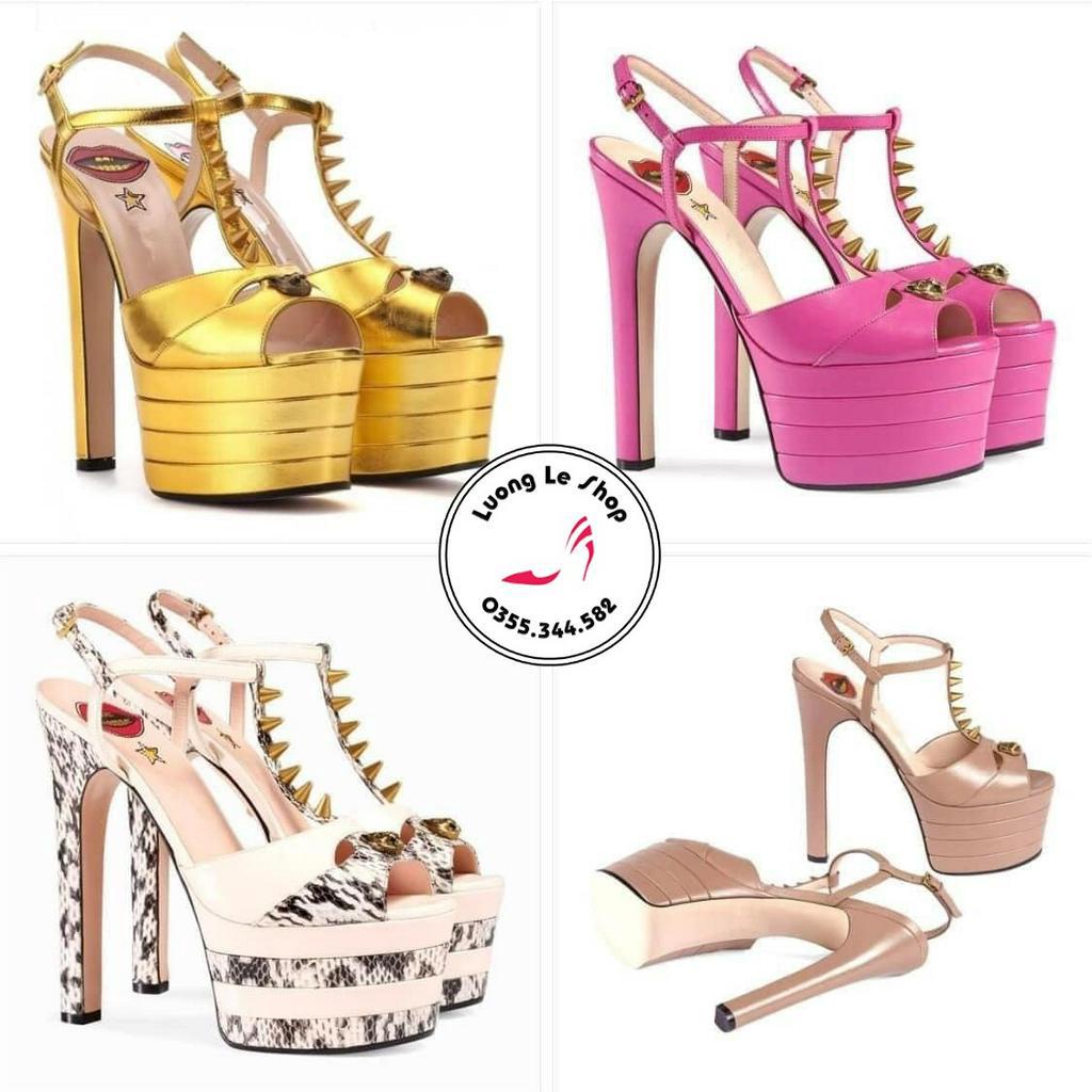 Giày cao gót 15cm da lì hở mũi đinh tán 5 màu nude vàng đen bạc đen hồng ms C176
