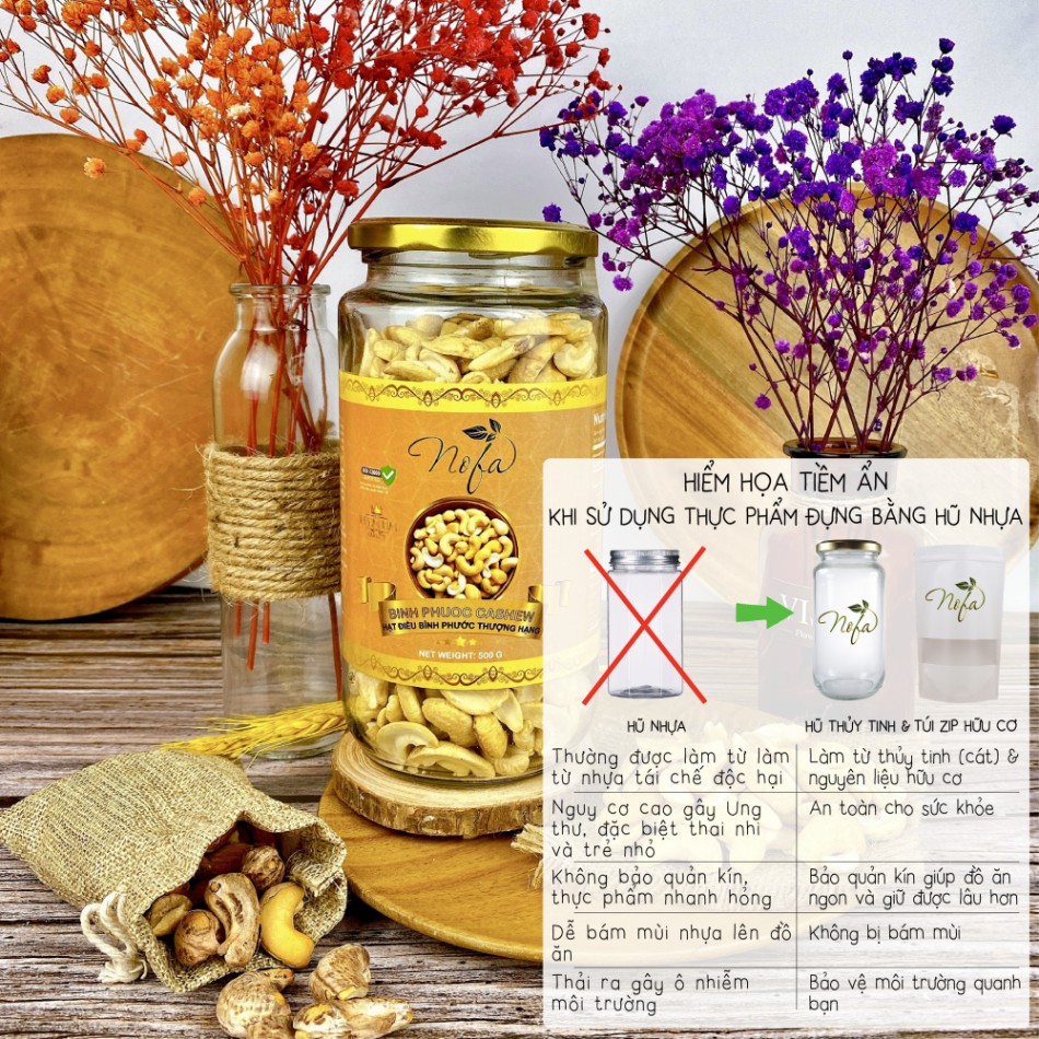 Hạt điều sấy nguyên vị không muối sạch vỏ Nofa Thơm Giòn Ngậy 500g - Điều Bình Phước | BigBuy360 - bigbuy360.vn