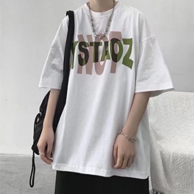 Áo Thun Nam Tay Ngắn Dáng Rộng Có In Chữ Phong Cách Hàn Quốc Thời Trang