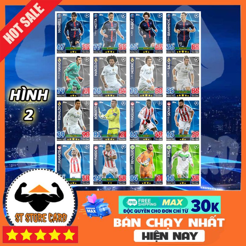 Thẻ cầu thủ bóng đá 2015/16 UCL size Poca Match Attax thẻ in custom ST STORE CARD