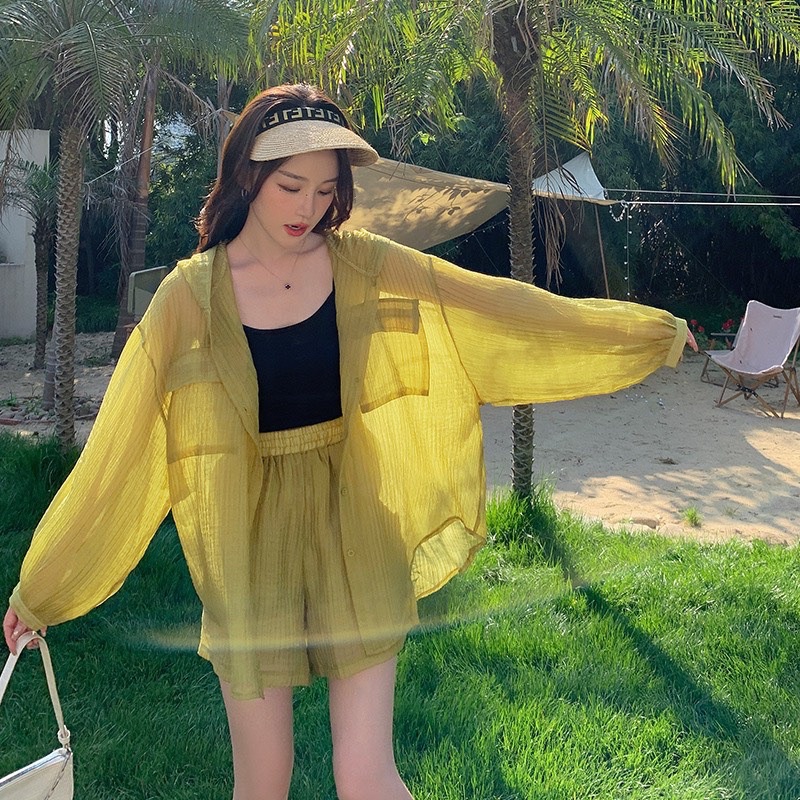 Set Bộ Đũi Tơ Áo Dáng Rộng Có Mũ Quần Sooc Đùi Thụng Đuôi Tôm Màu Xanh Bơ