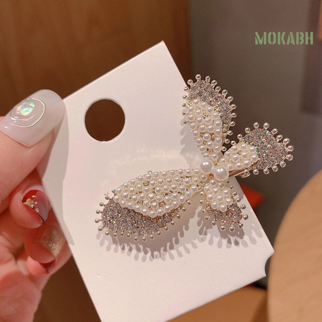 Kẹp Tóc Hình Nơ Đính Ngọc Trai Giả Lấp Lánh
