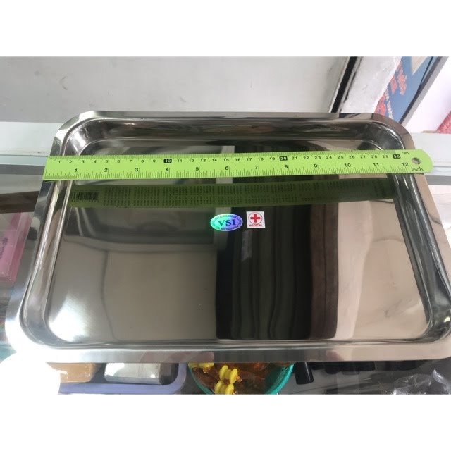 Mâm inox Khay chữ nhật, khay inox y tế, khay inox hình chữ nhật đựng dụng cụ y tế cỡ 32cm x 23cm x 2cm